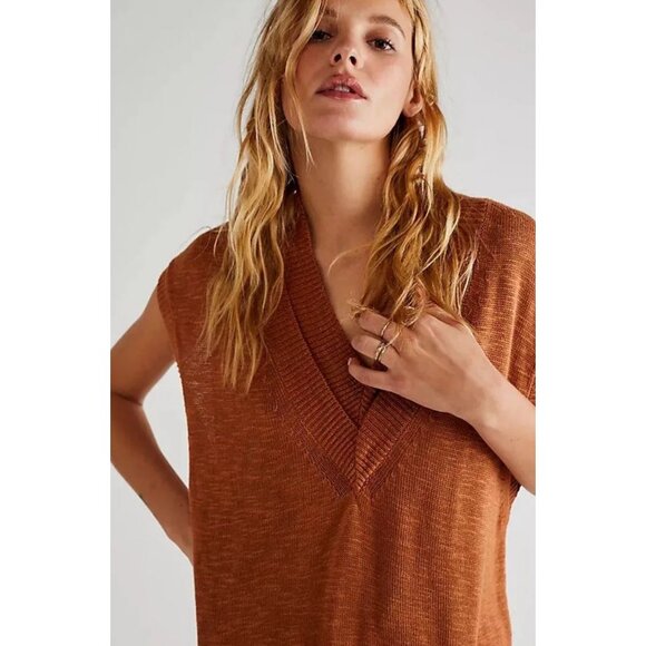 New Free People Hannah Tunic Sweater Vest Oversized Knit Mini Dress Long Top - Picture 3 of 11